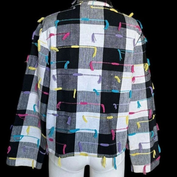 VTG 90s Lifestyle Checkered Colorful Jacket Coat Button Up Sz M 100% Cotton - Picture 5 of 11